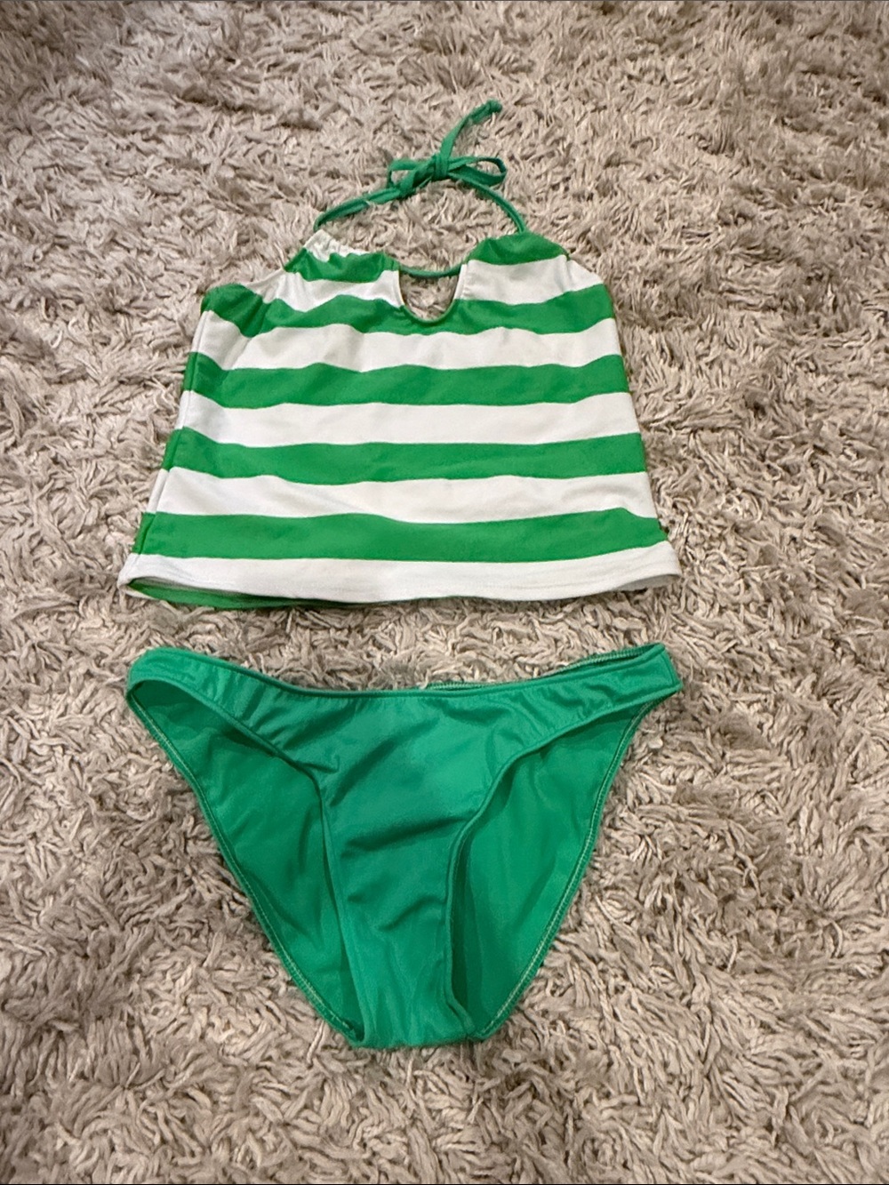 VENUS Green and White Striped Tankini with Solid Green Bottoms